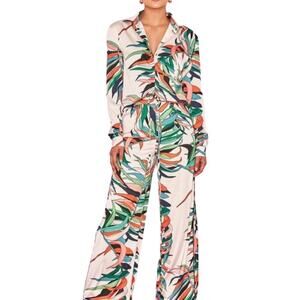 House of CB Wide Leg Pants Tropical Print Satin Bartola Pants Size S NWT